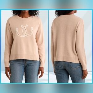 Lucky Brand Neutral Beige Crewneck Sweater Horseshoe Design Recycled Material